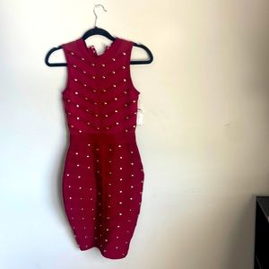Burgundy mid length  rippled tight dress
